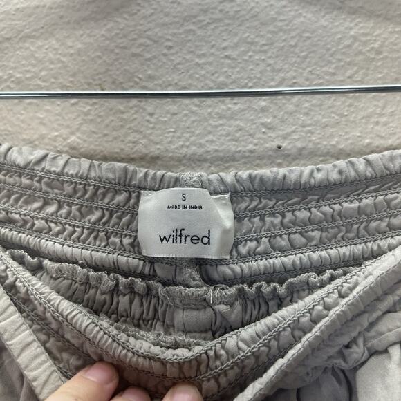 Aritzia Wilfred Smocked Short SZ S Tan Silky Drawstring Pull On Boho Coquette - Picture 4 of 6